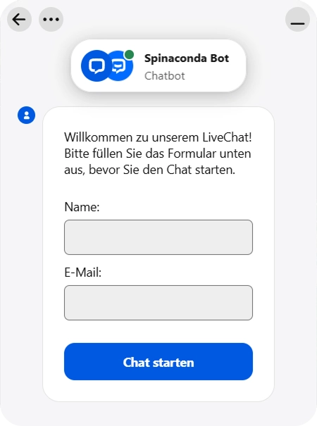 Spinaconda Casino LiveChat mit Chatbot und Support-Formular