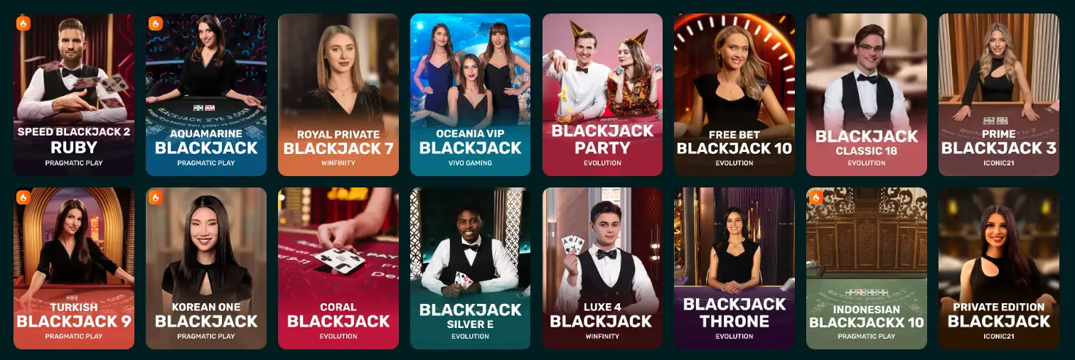 Spinaconda Casino Live-Casino-Bereich mit Blackjack
