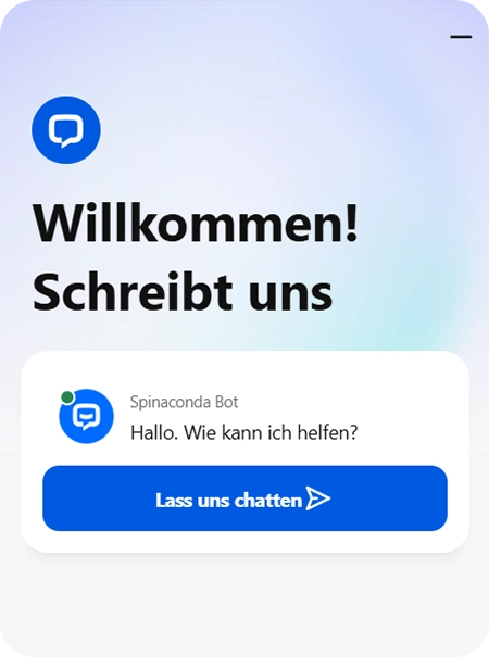 Spinaconda Casino LiveChat Startfenster mit Chatbot-Begrüßung