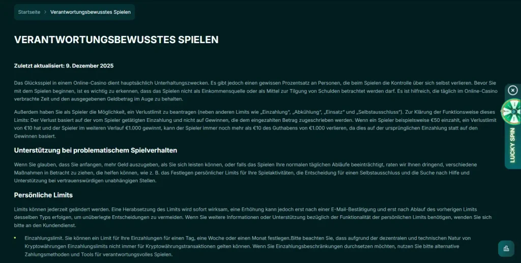 Spinaconda Casino Seite für verantwortungsbewusstes Spielen und persönliche Limits